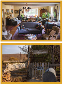 Top: Interior of Hadley House at Old Pioneer Garden Country Inn. Bottom: Front entrance to the Old Pioneer Garden Country Inn.