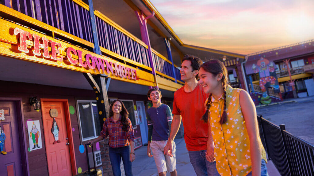 family outside the clown motel in tonopah nv