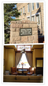 Top: Plaque of Gans vs. Nelson Fight in Goldfield. Bottom: Interior of Tex Rickard House