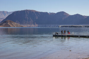 People on a dock on Lake Mead.