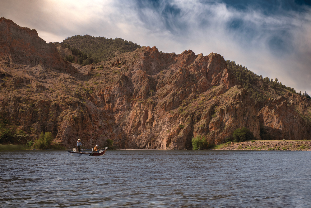 Two men in a boat fishing at Echo Canyon State Park.