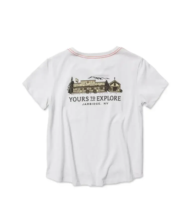 Womens t shirt from deso supply company with artwork for Jarbidge, Nevada