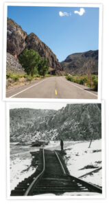 Top: Road to Rainbow Canyon. Bottom: Flood damage in 1910.