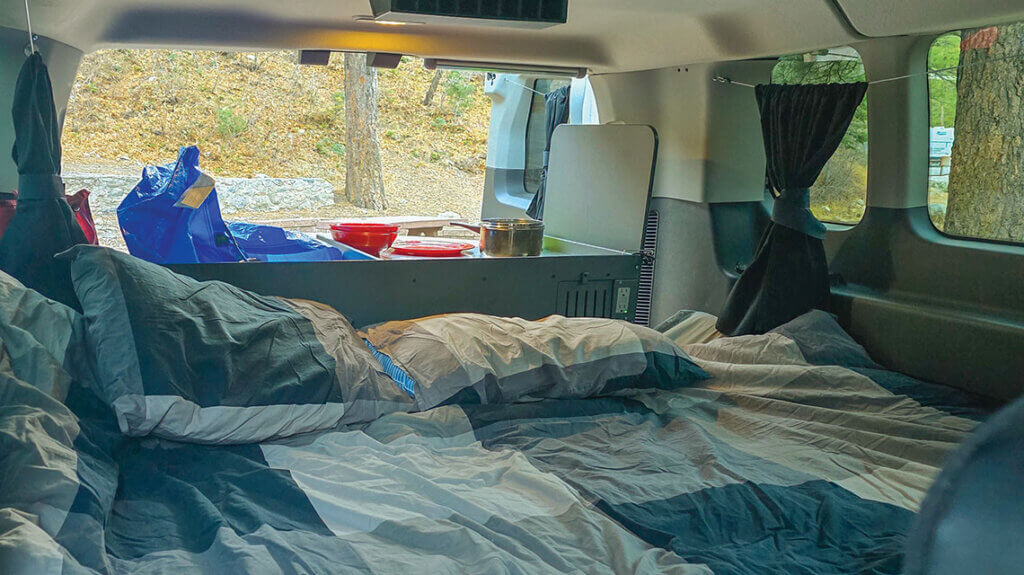 bed inside campervan rental at mt charleston
