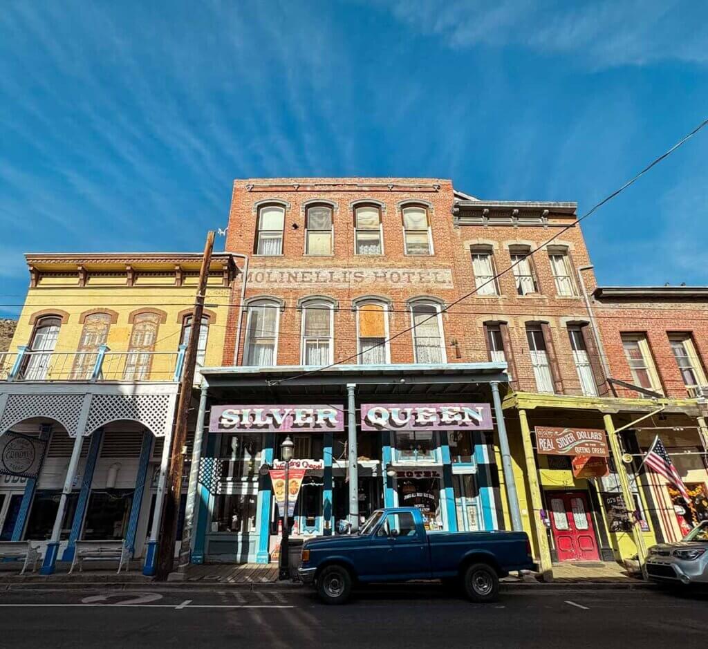 exterior view of the silver queen hotel virginia city