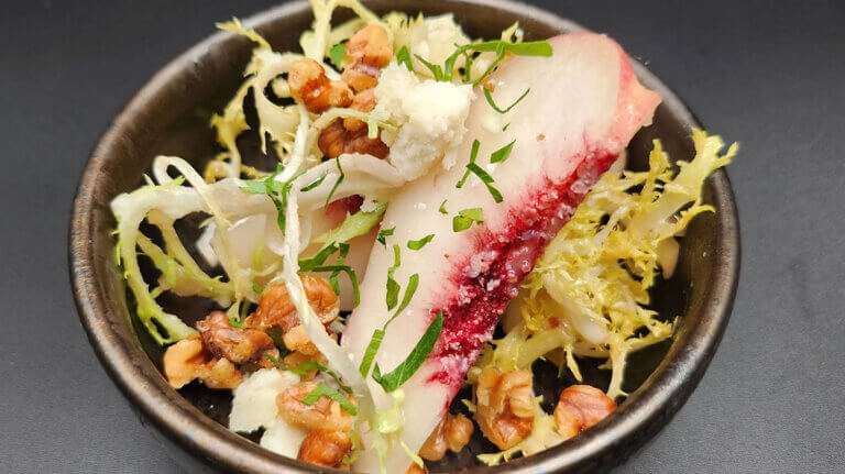 peach salad pintxos at a different beast las vegas