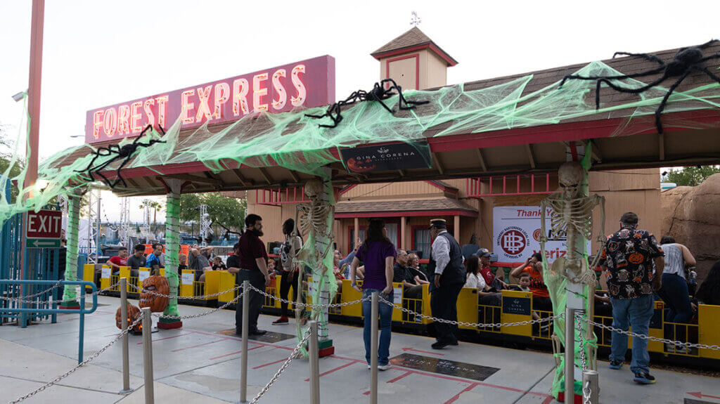 train rides at halloveen at the magical forest opportunity village in las vegas nv