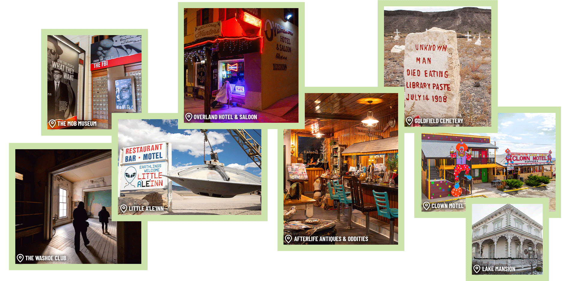 collage of places to visit in nevada with the paranormal passport 2.0
