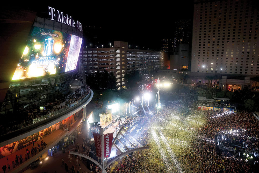 T-Mobile Arena with 2023 Stanley Cup parade celebrating the Vegas Golden Knights ©Vegas Golden Knights