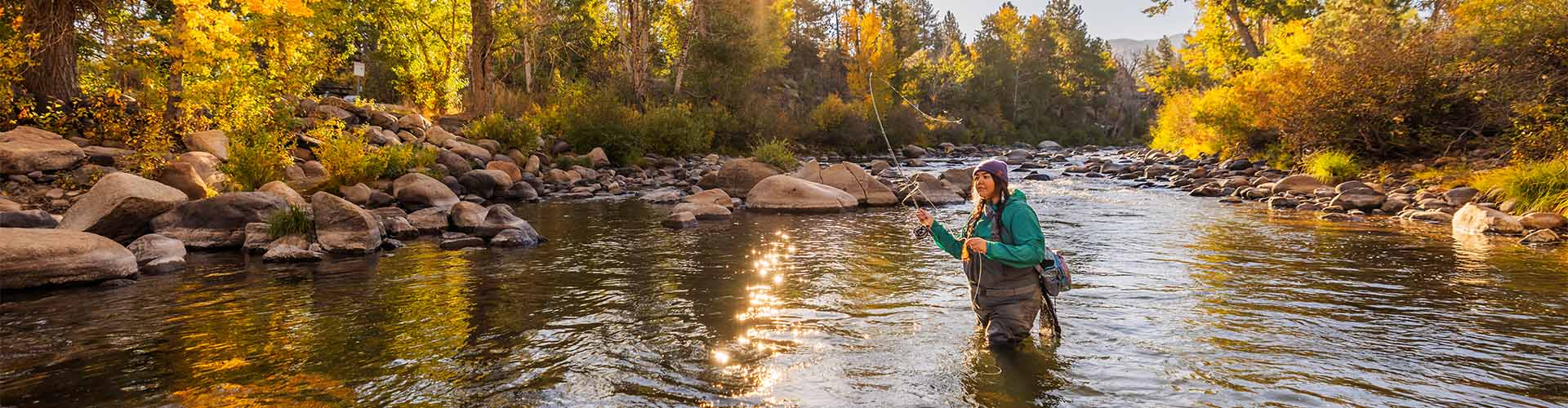 woman fly fishing at verdi river
