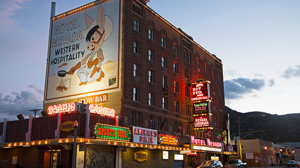 neon lights at hotel nevada in downtown ely nevada