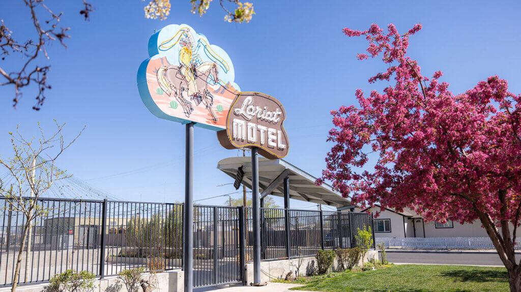 lariat motel neon sign at oats park art center in fallon nevada