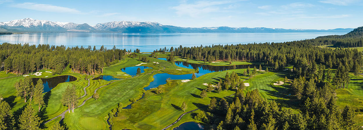 aerial view of golf course at lake tahoe edgewood resort