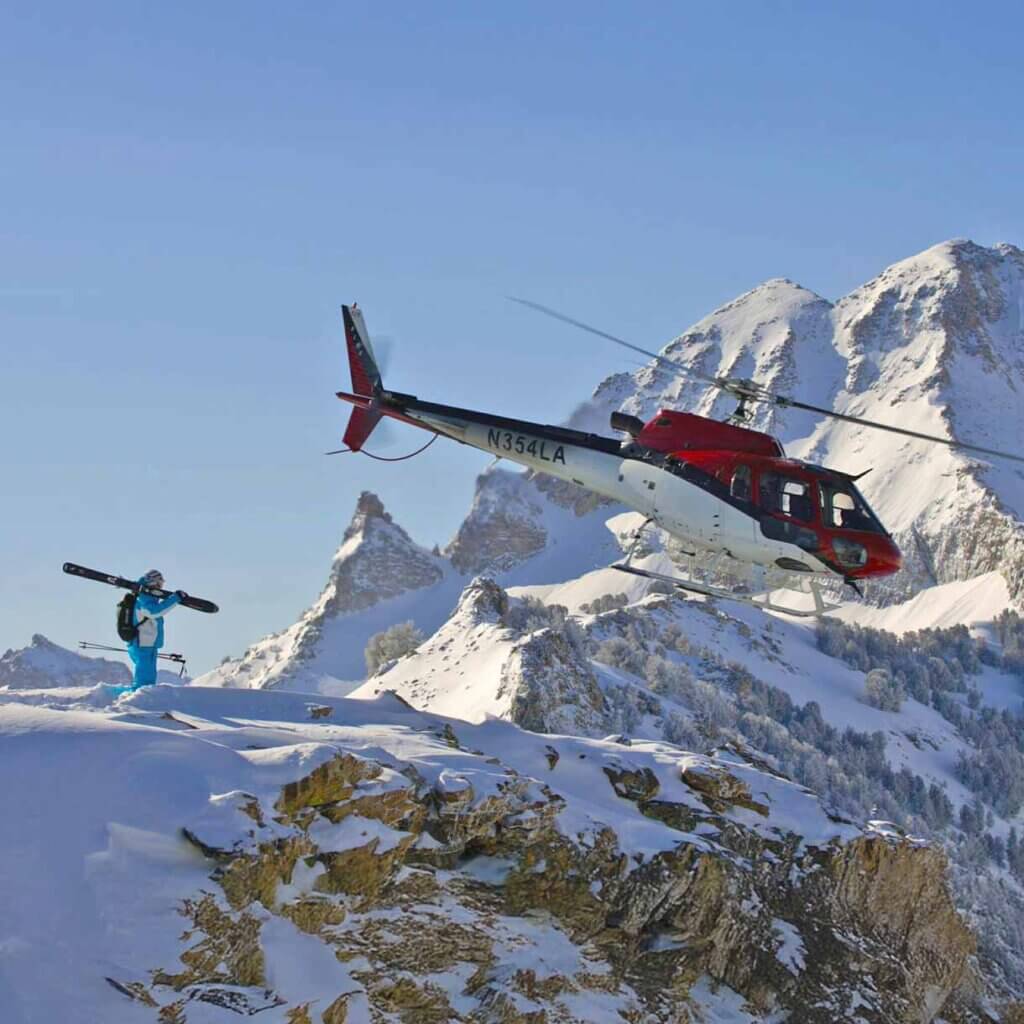 skiier atop ruby mountain heli skiing