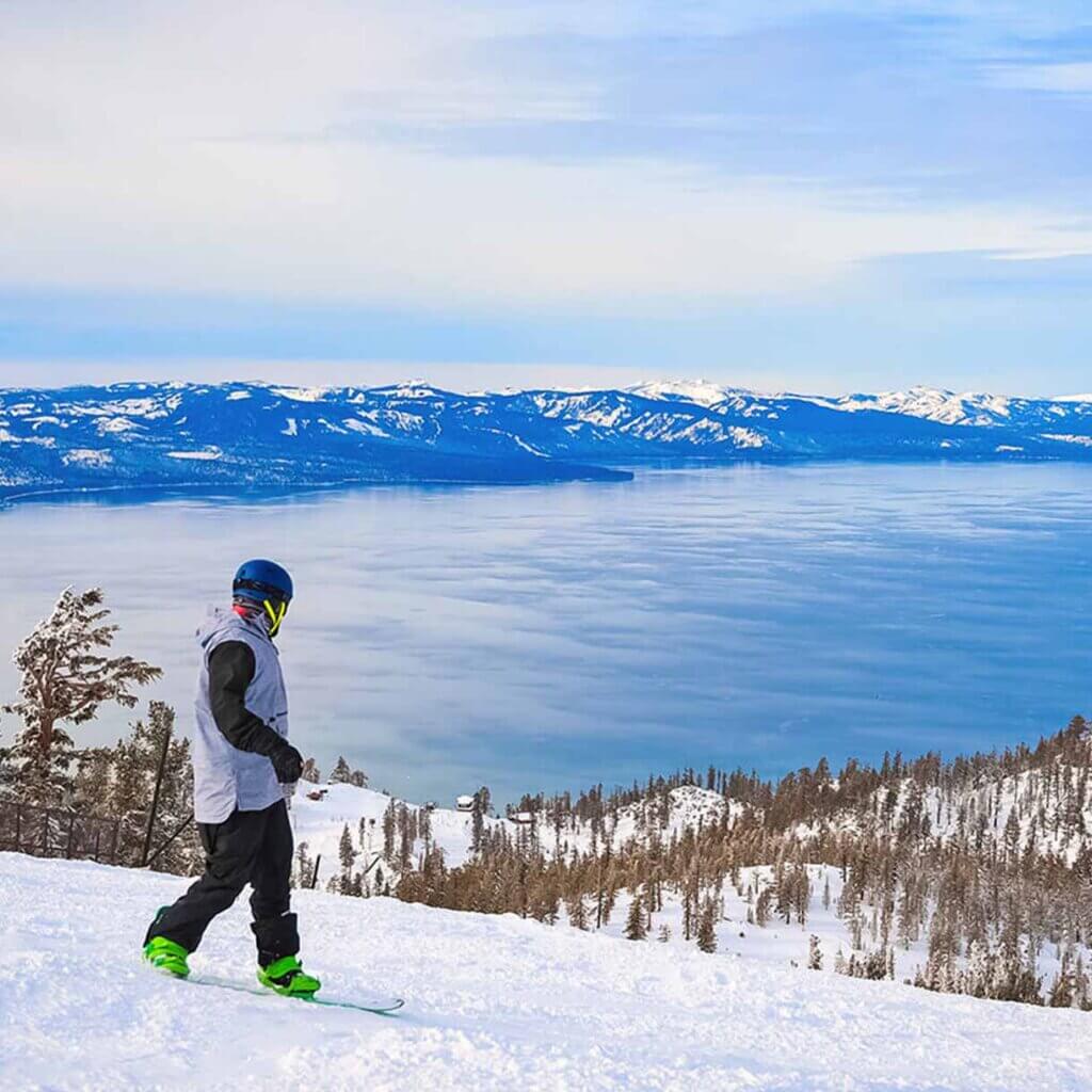 snowboarder at heavenly ski resort in south lake tahoe
