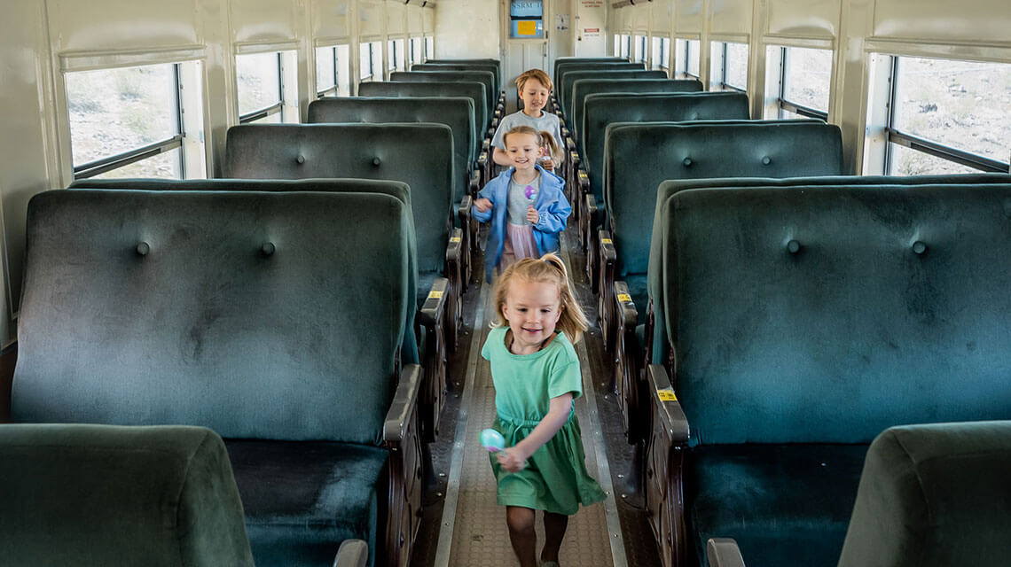 kids at the nevada state railroad museum in boulder city nv