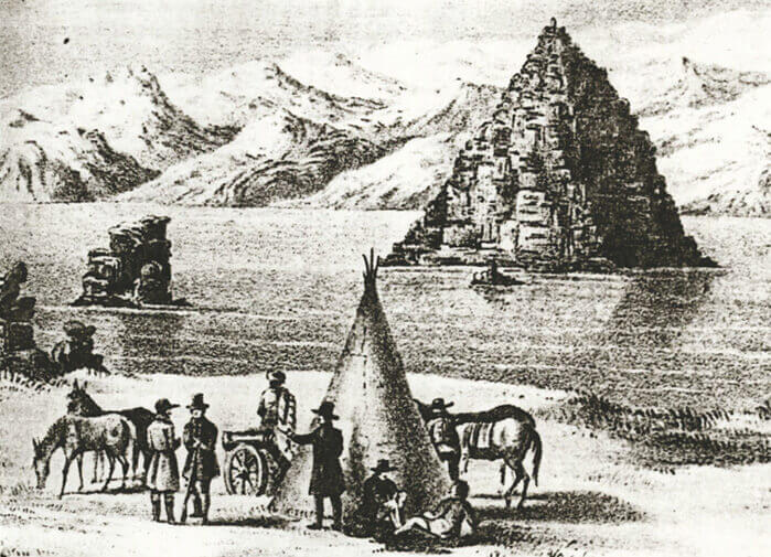 a sketch of settlers at pyramid lake