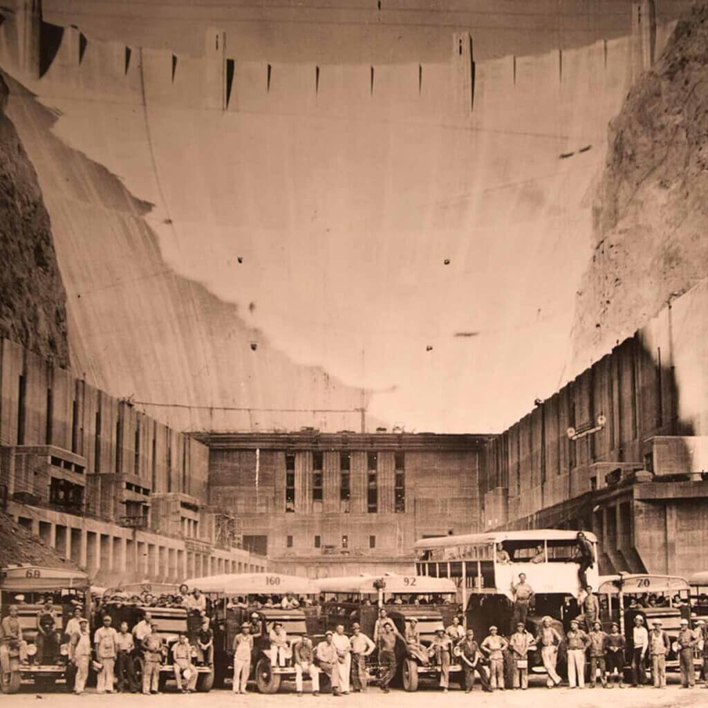 historic image of hoover dam construction workers