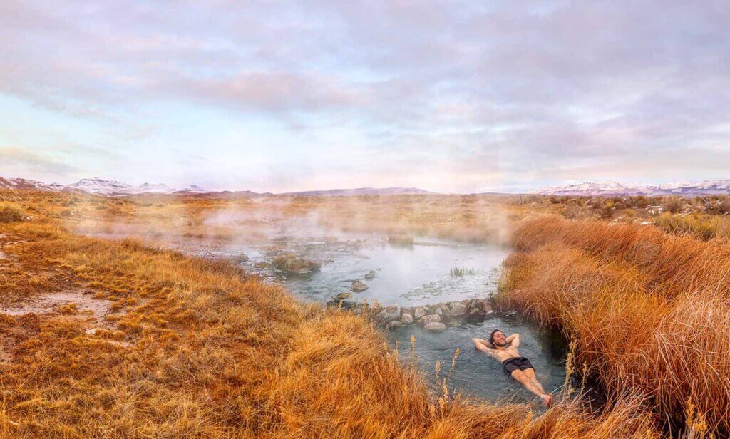 man at soldier meadows hot springs in northern nevada