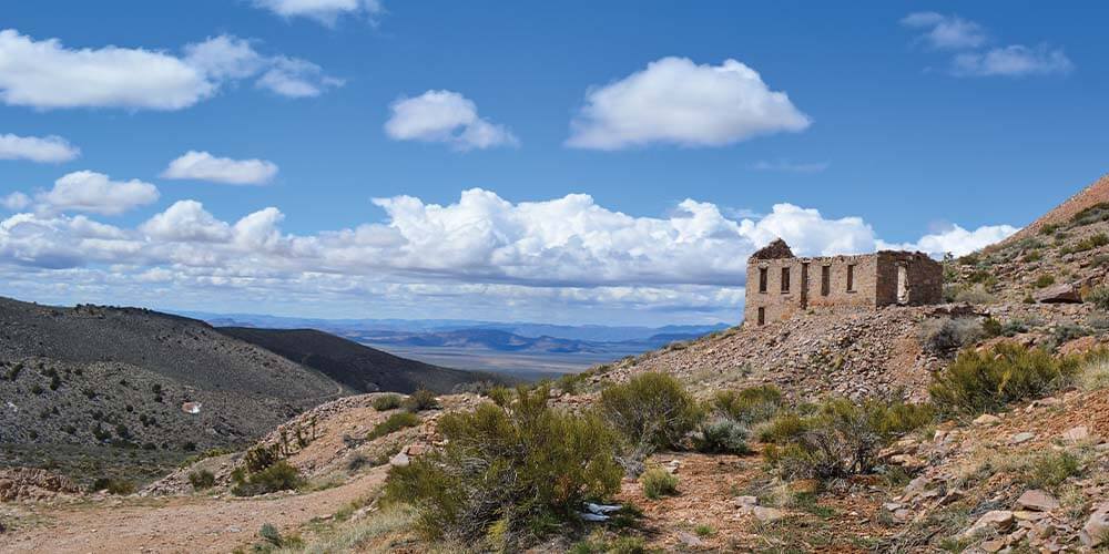 view of historic building at delamar ghost town