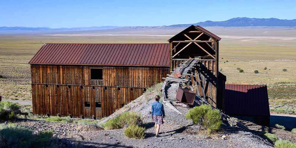 woman exploring berlin ghost town