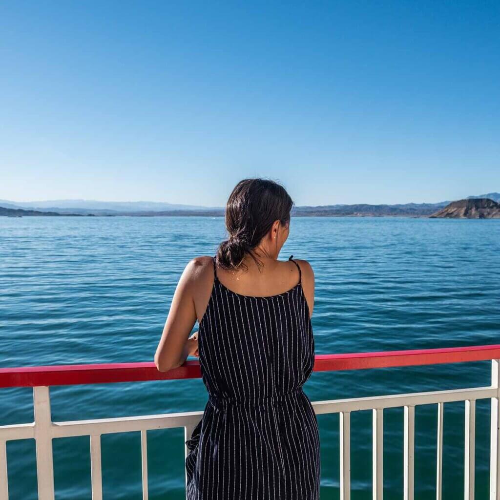 woman on cruise boat at lake mead