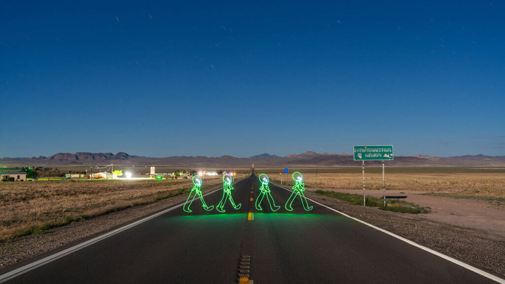 dariustwin light painted aliens crossing the extraterrestrial highway in nevada