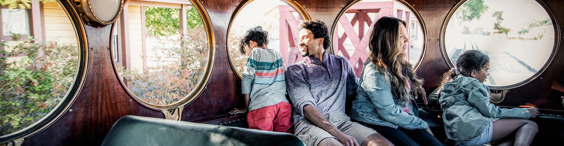 family on a historic train at nevada state railroad museum in carson city nevada