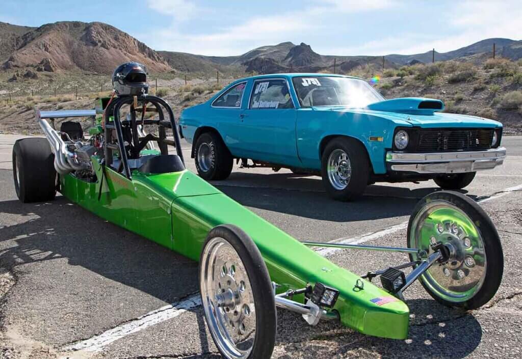 sports cars at top gun dragstrip in nevada