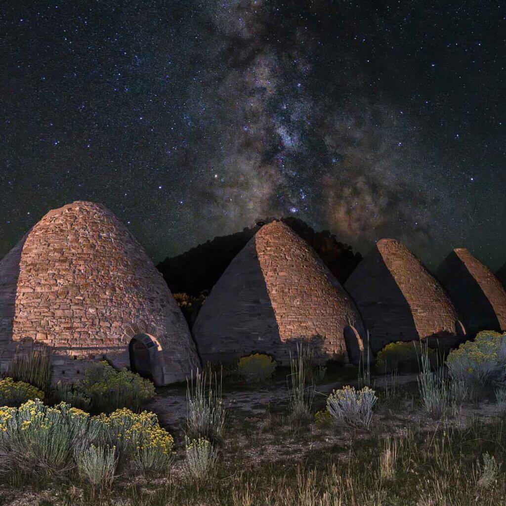 view of the milyway and nevada dark skies at ward charcoal ovens state park