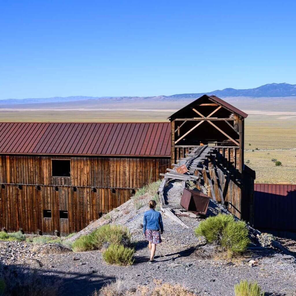 woman exploring berlin ichthyosaur state park in nevada