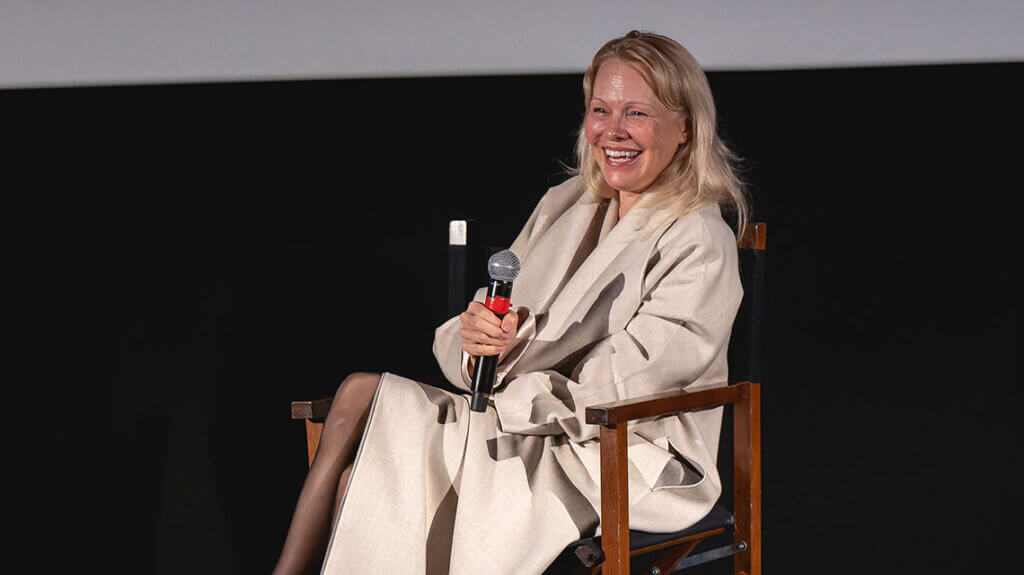 pamela anderson at the last showgirl q and a in las vegas nv