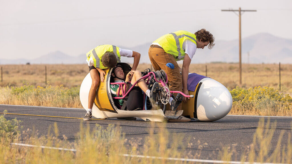 whpsc cyclist and crew at the world human powered speed challenge in battle mountain nevada