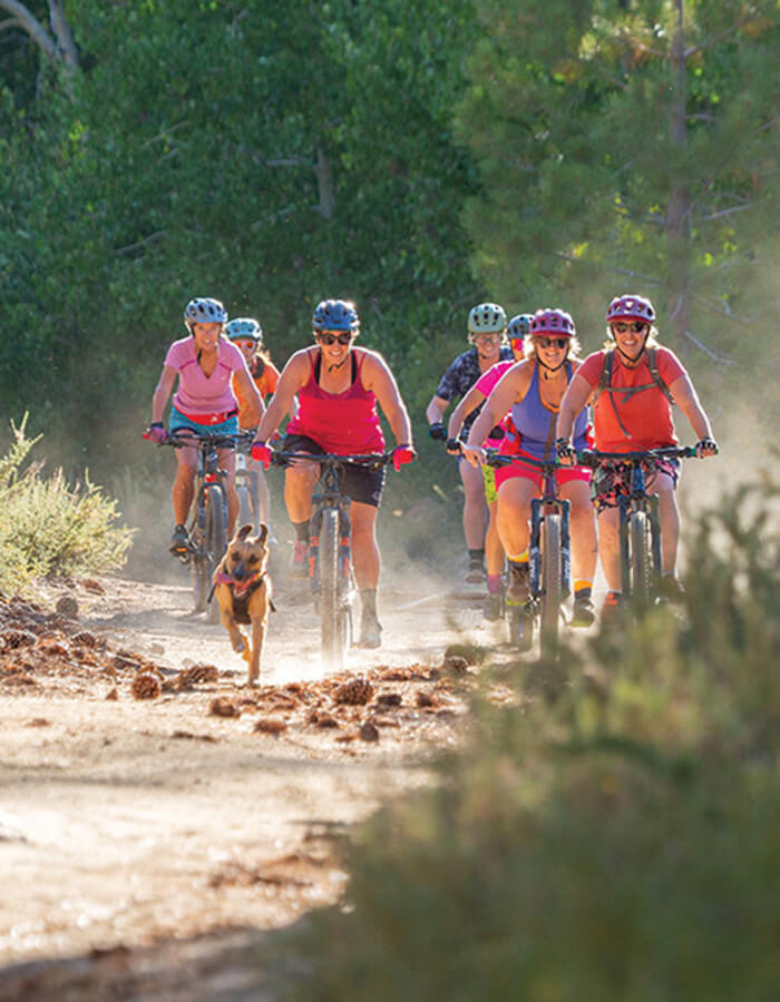 carson city mountain biking group with dog