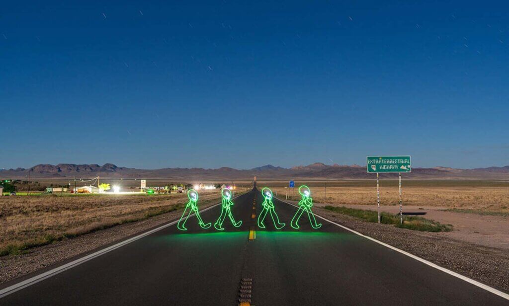 light art aliens crossing extraterrestrial highway by dariustwin