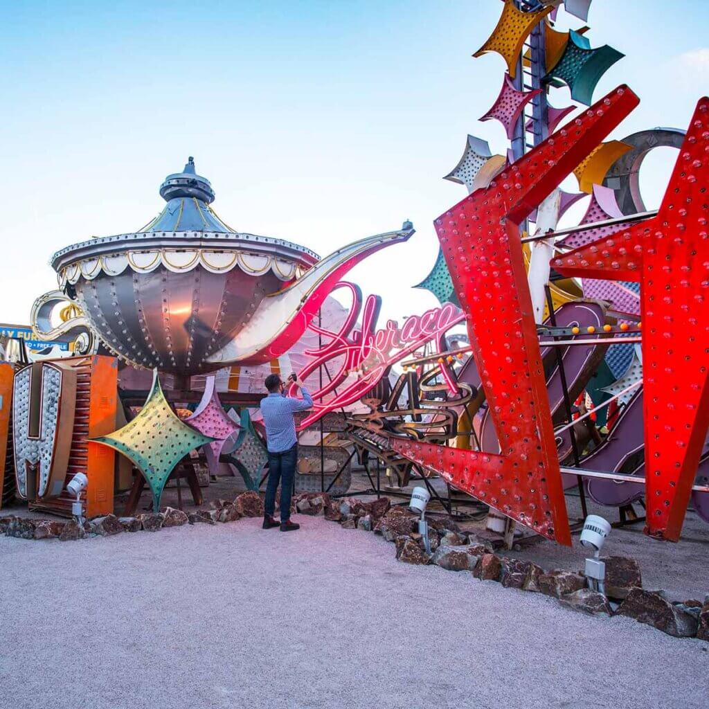 visitor at the neon museum near las vegas nevada