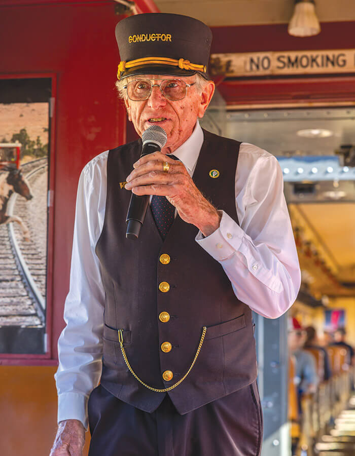 conductor aboard the v&t railway