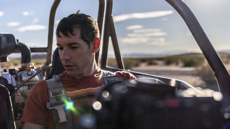 alex honnold in dune buggy at big dune nevada