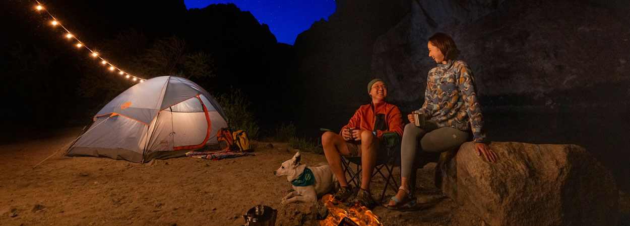 couple and dog camping at wilson canyon near yerington nevada