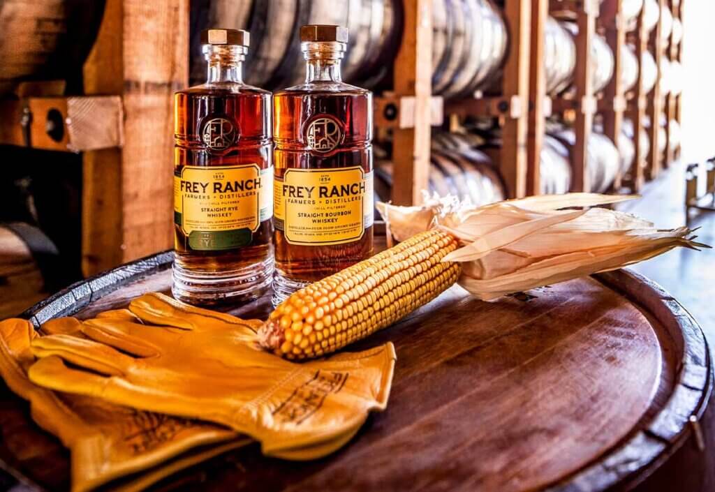 rye bourbon bottles at frey ranch distillery