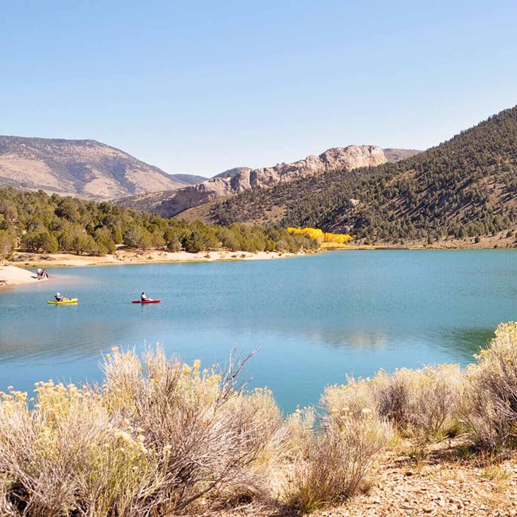 scenic view of cave lake in nevada