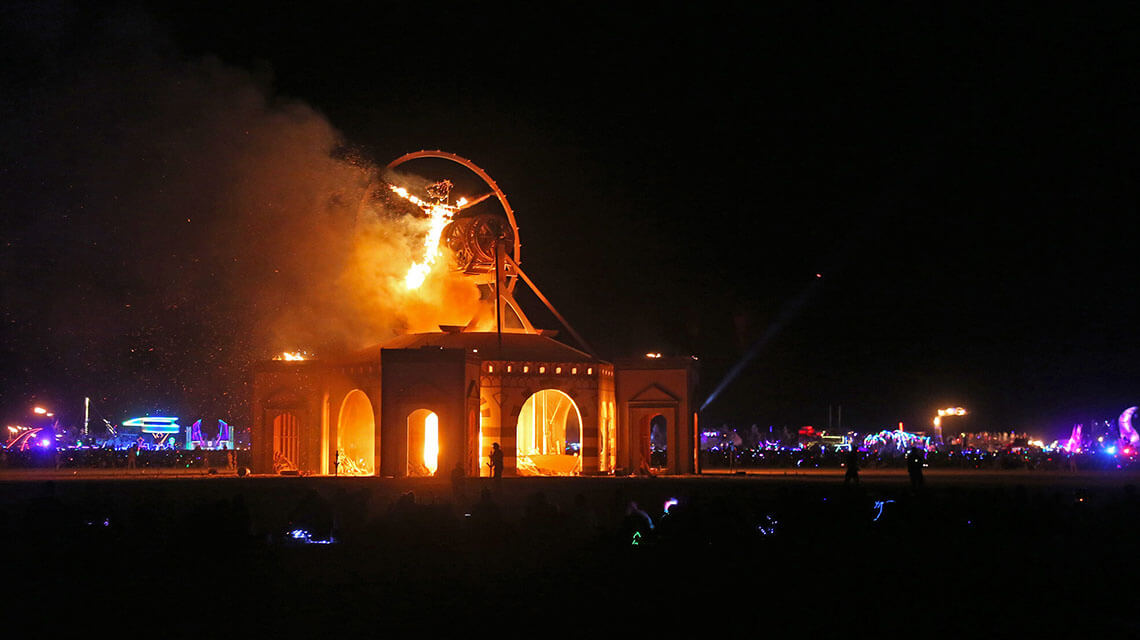 night shot of burning man event