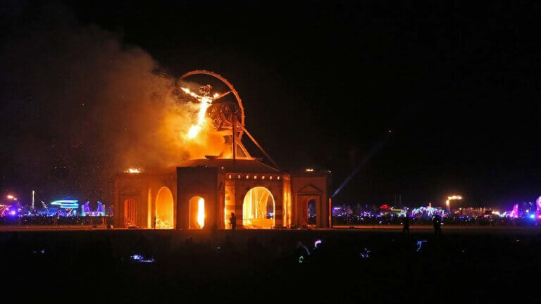 night shot of burning man event