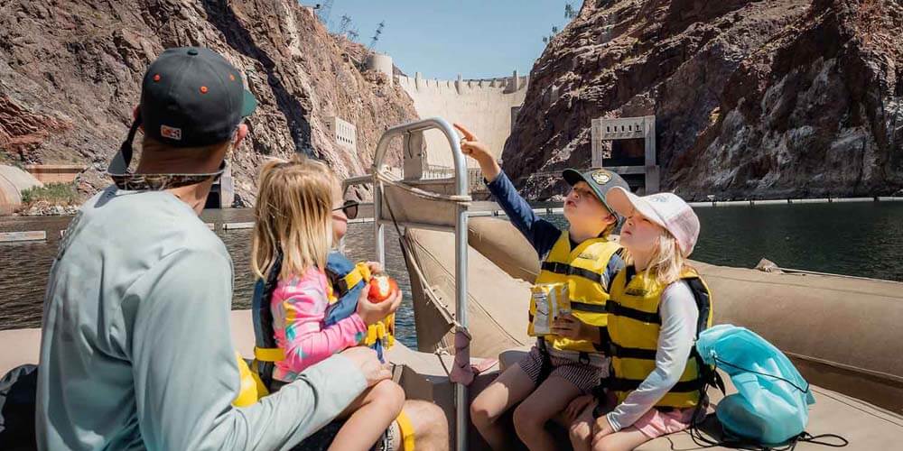 family boat tour at hoover dam