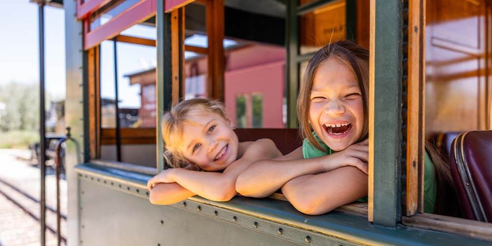 kids in train at carson city railroad museum
