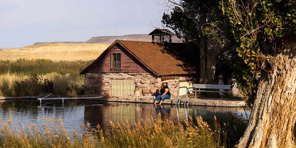 woman at virgin valley warm spring near denio