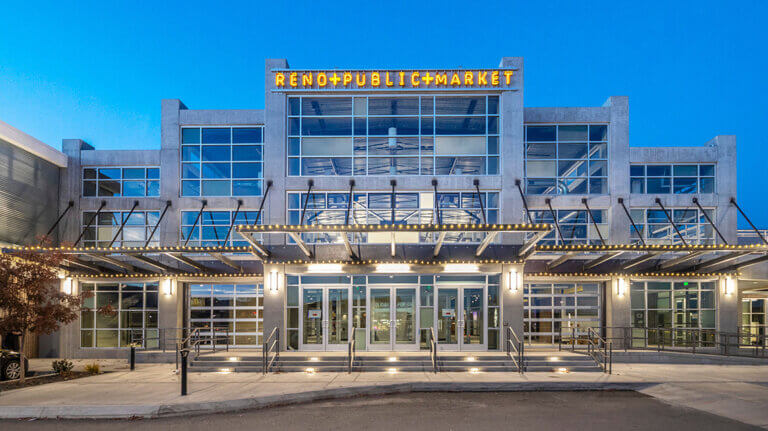 exterior of reno public market in midtown reno nevada