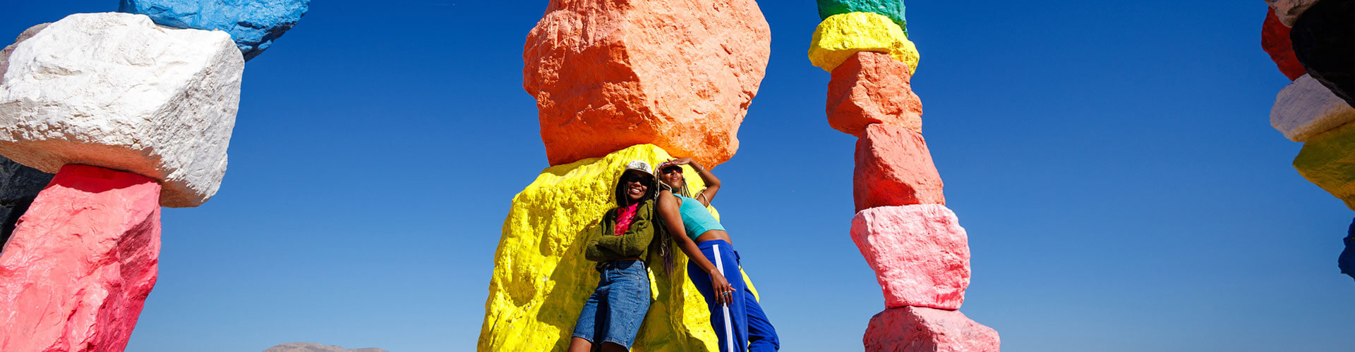 two women at seven magic mountains in las vegas nevada