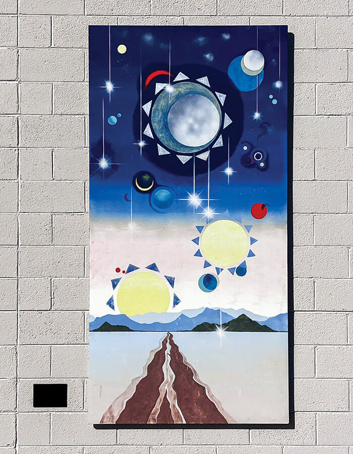 Mural in Gerlach Nevada named Ancient Geometries by Rachel Stiff