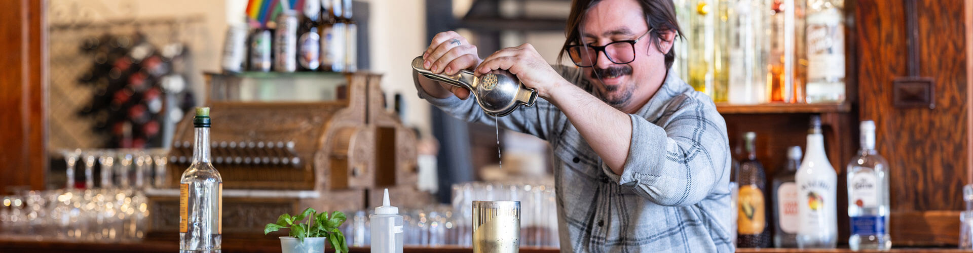 bartender making a cocktail at the national cowboy poetry gathering in elko nevada